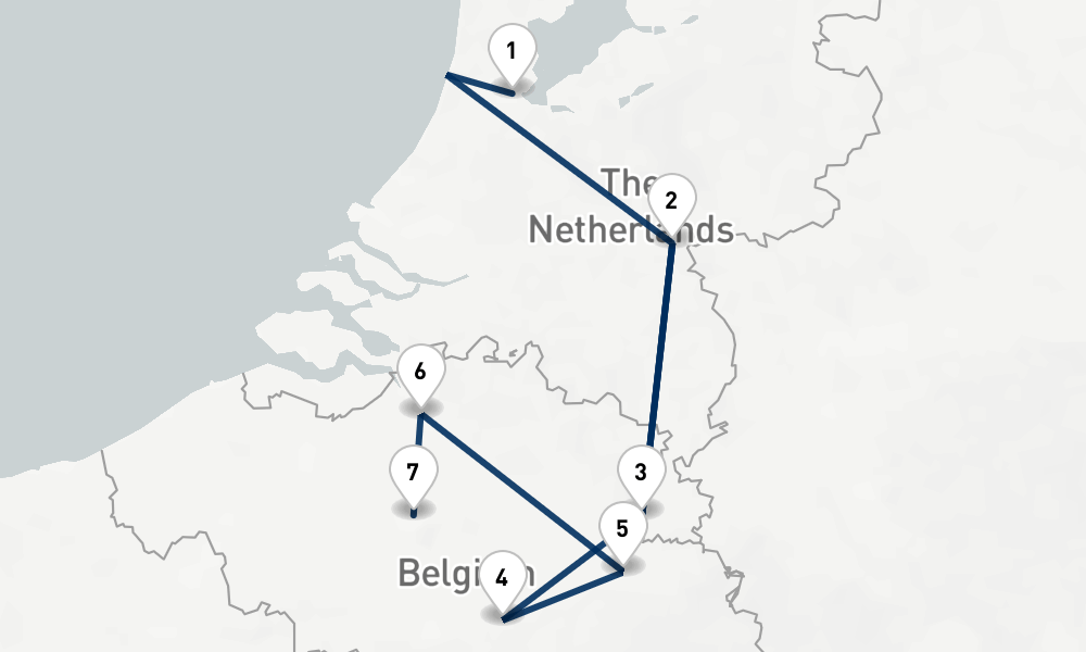 7 nights / 8 days, one-way from Amsterdam (Holland) to Brussels