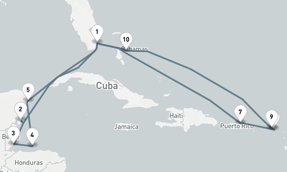 17 nights / 18 days, Miami (Florida) Round trip