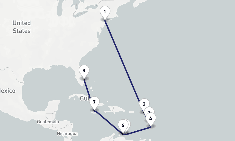 15 nights / 16 days, one-way from New York (Cape Liberty NYC) to West Palm Beach (Florida)