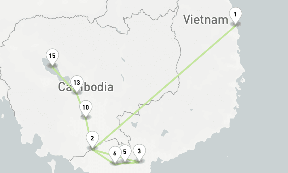 8 nights / 9 days, one-way from Phu My (Ho Chi Minh City / Saigon, Vietnam) to Tonle Sap Lake