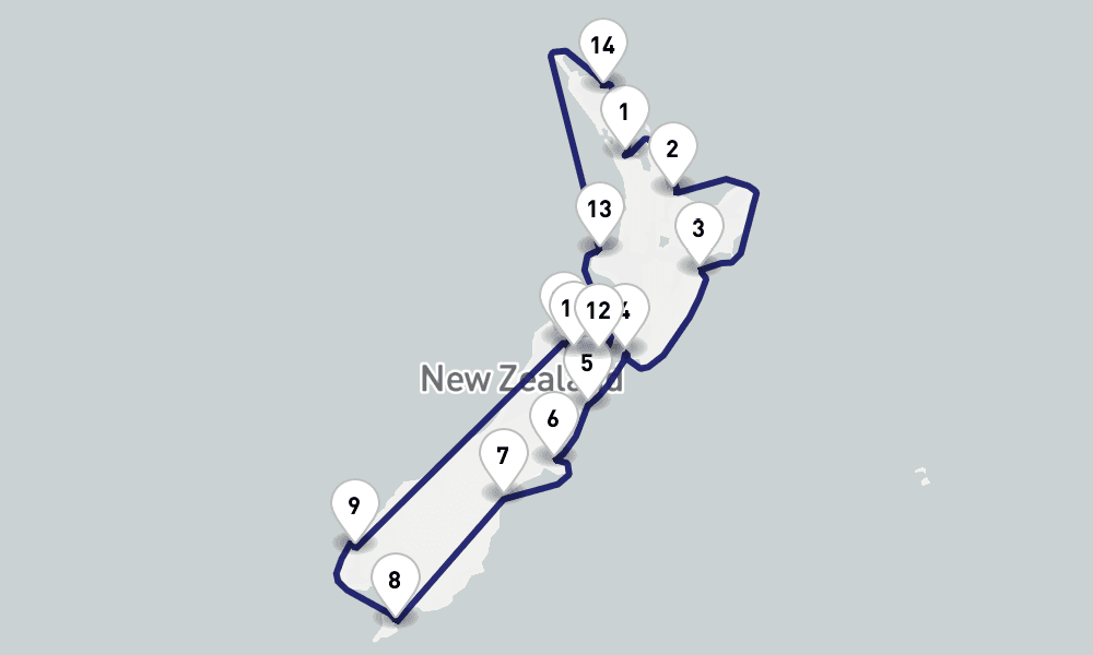 17 nights / 18 days, Auckland Round trip