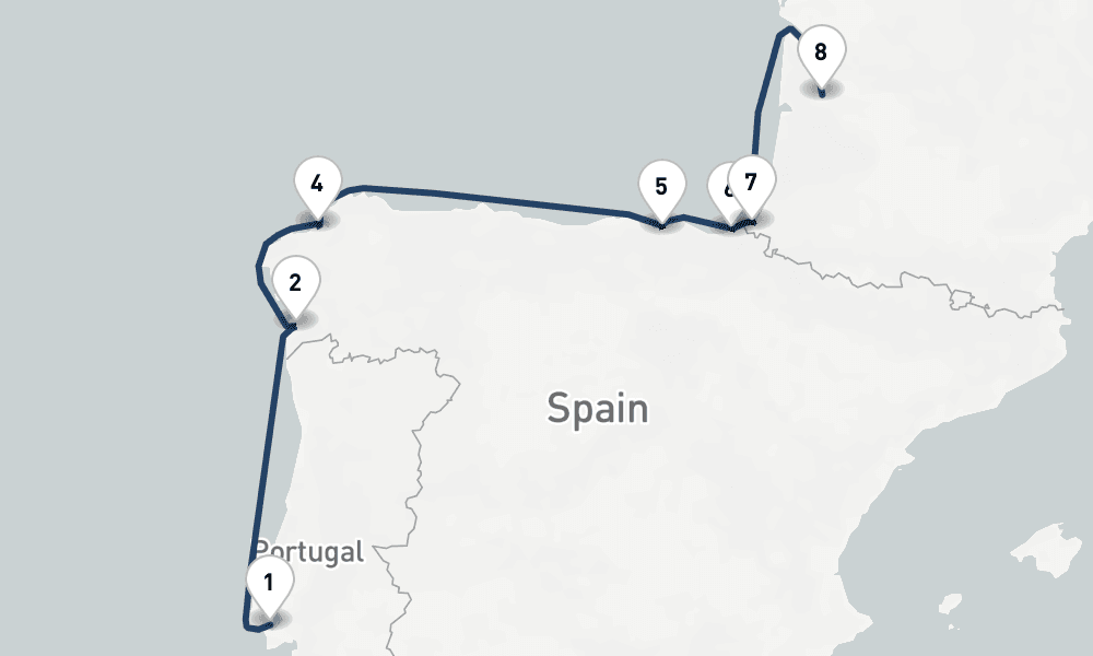 8 nights / 9 days, one-way from Lisbon to Bordeaux