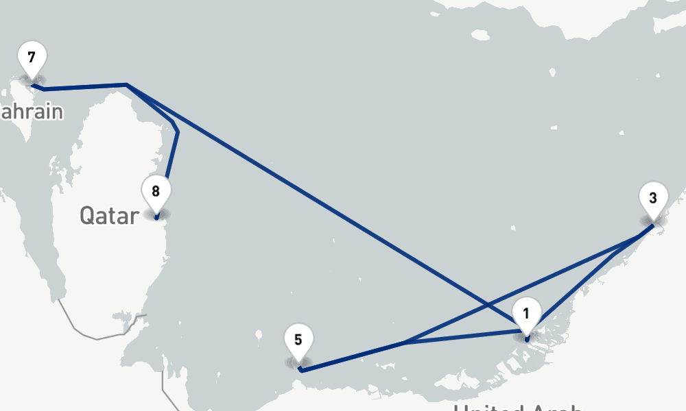 7 nights / 8 days, one-way from Abu Dhabi to Doha