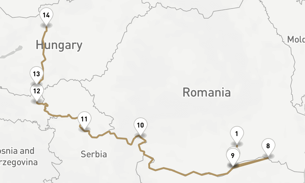 14 nights / 15 days, one-way from Bucharest to Budapest