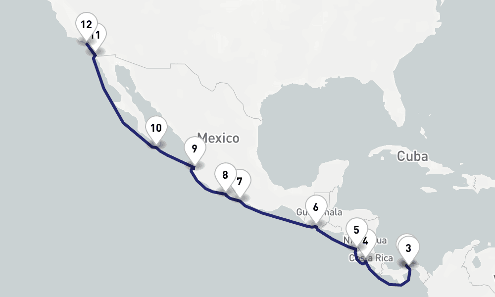 17 nights / 18 days, one-way from Colon to Los Angeles (San Pedro / Long Beach)