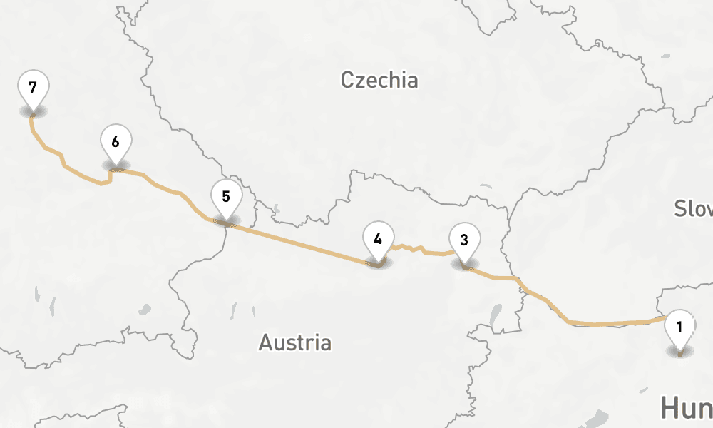 6 nights / 7 days, one-way from Budapest to Nuremberg