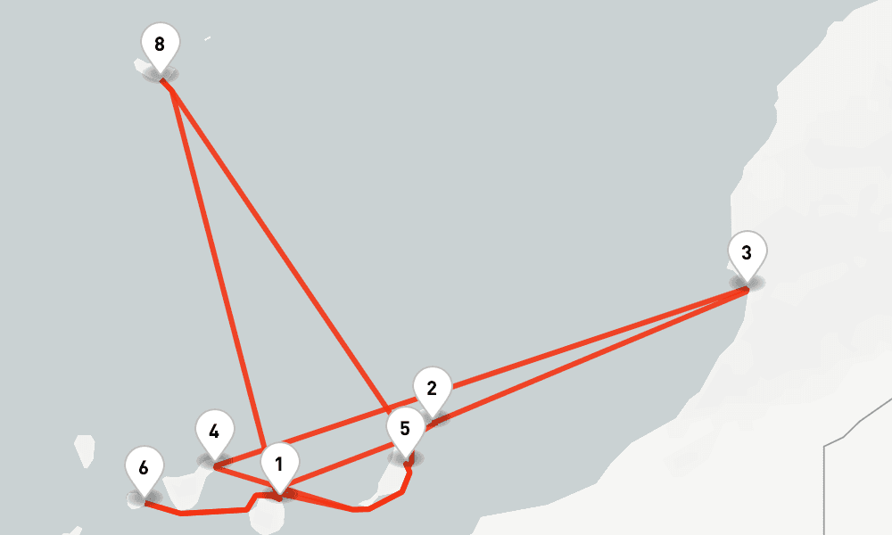 12 nights / 13 days, one-way from Las Palmas (Gran Canaria, Canary Islands) to Puerto del Rosario (Fuerteventura, Canary Islands)