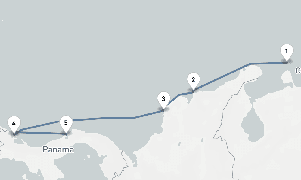 8 nights / 9 days, one-way from Oranjestad (Aruba Island, Dutch Antilles) to Colon