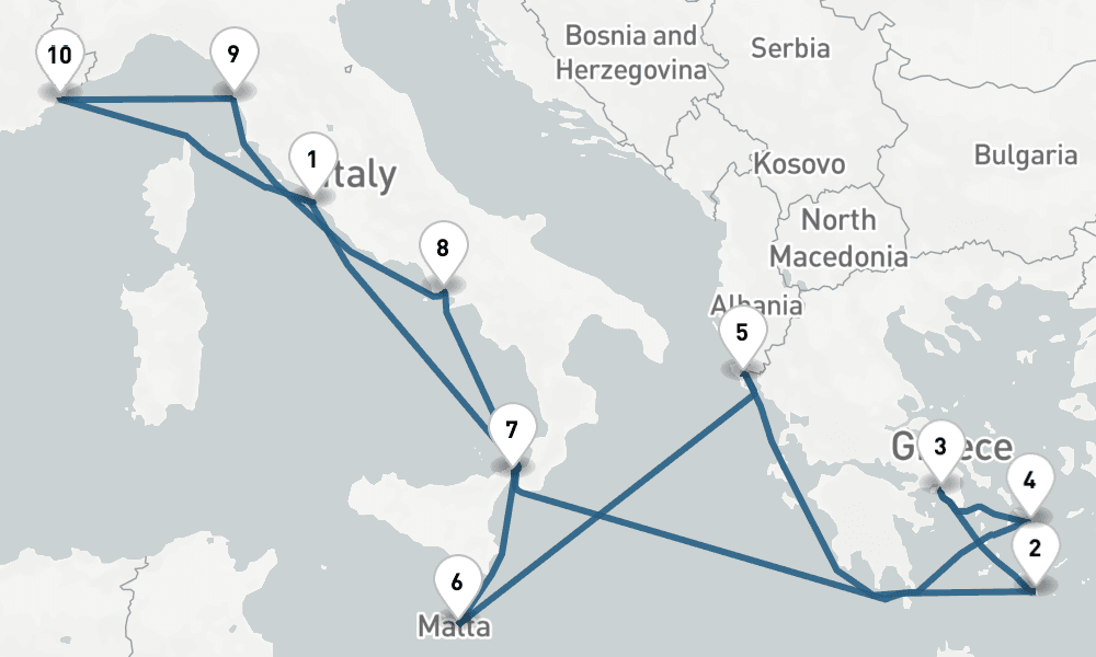 11 nights / 12 days, Civitavecchia (Rome, Italy) Round trip