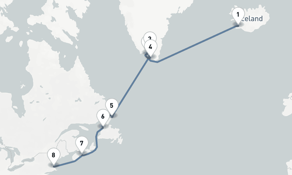 14 nights / 15 days, one-way from Reykjavik to Boston (Massachusetts)