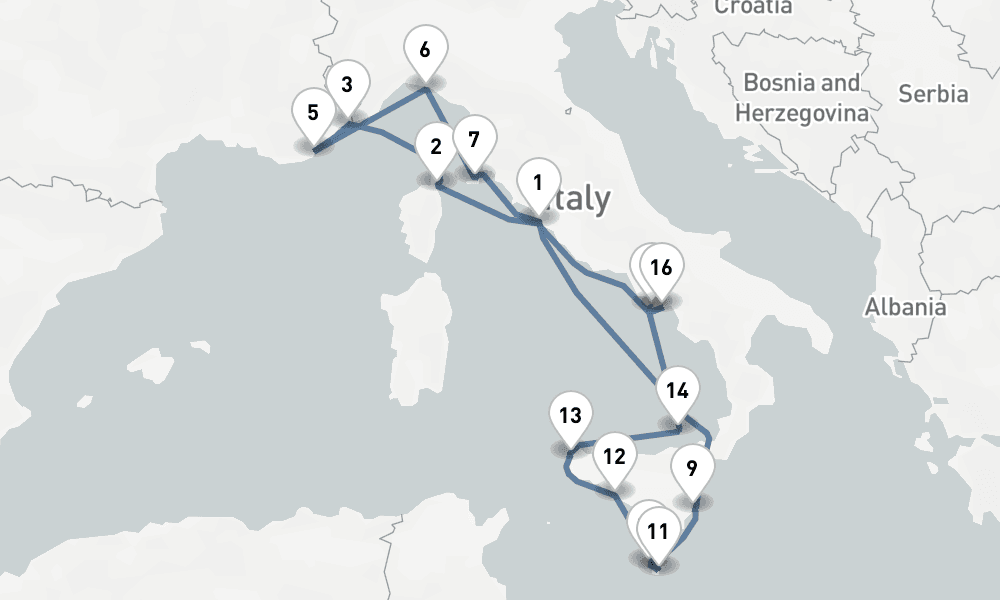 17 nights / 18 days, Civitavecchia (Rome, Italy) Round trip