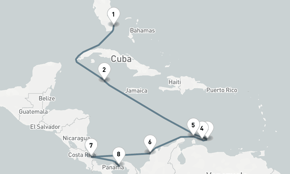 12 nights / 13 days, one-way from Miami (Florida) to Panama City (Fuerte Amador, Balboa)