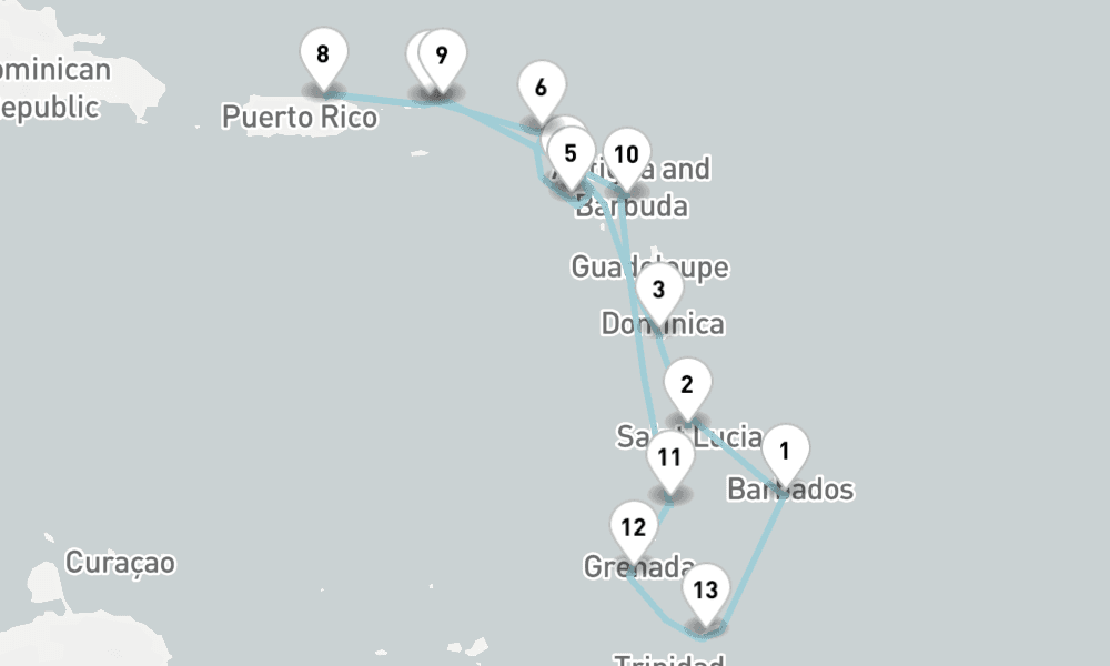 14 nights / 15 days, Bridgetown (Barbados) Round trip