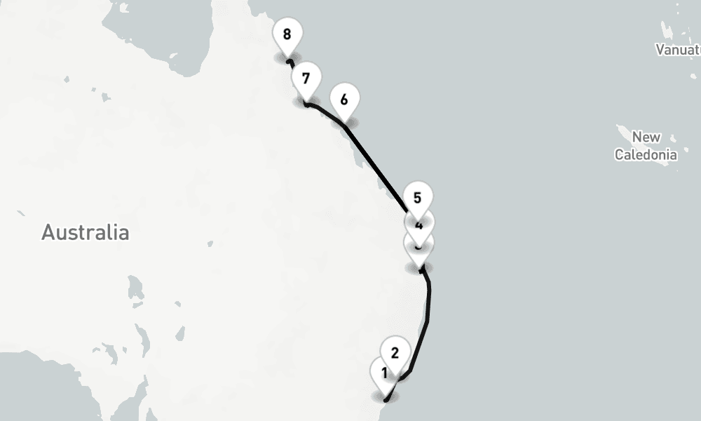 10 nights / 11 days, one-way from Sydney (NSW, Australia) to Cairns (Queensland, Australia)