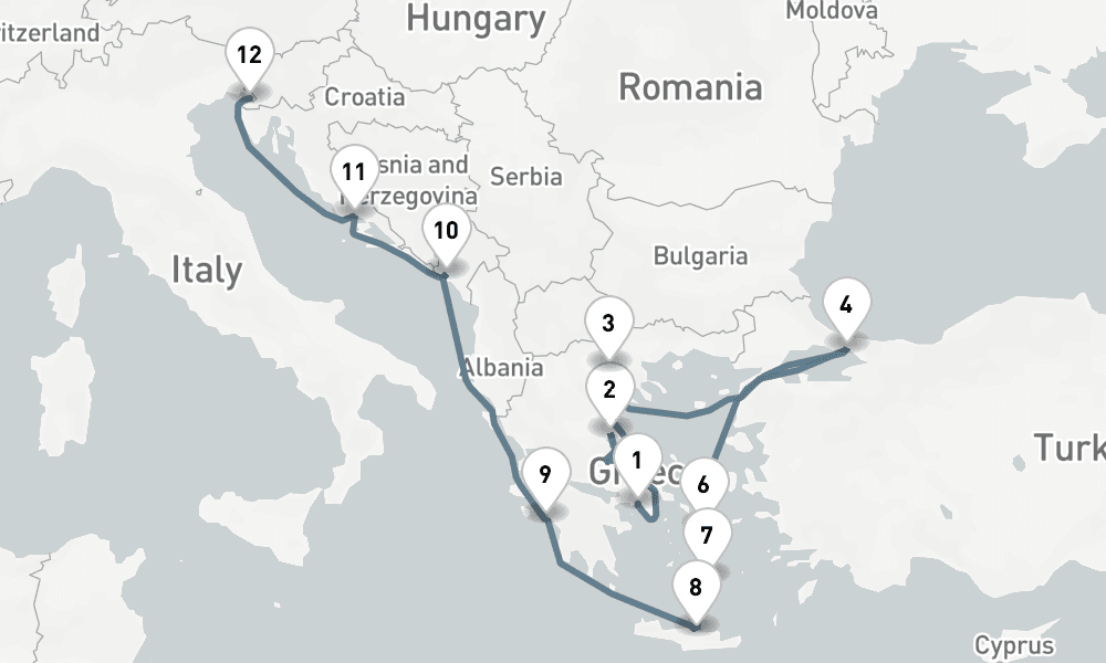 14 nights / 15 days, one-way from Piraeus (Athens, Greece) to Trieste