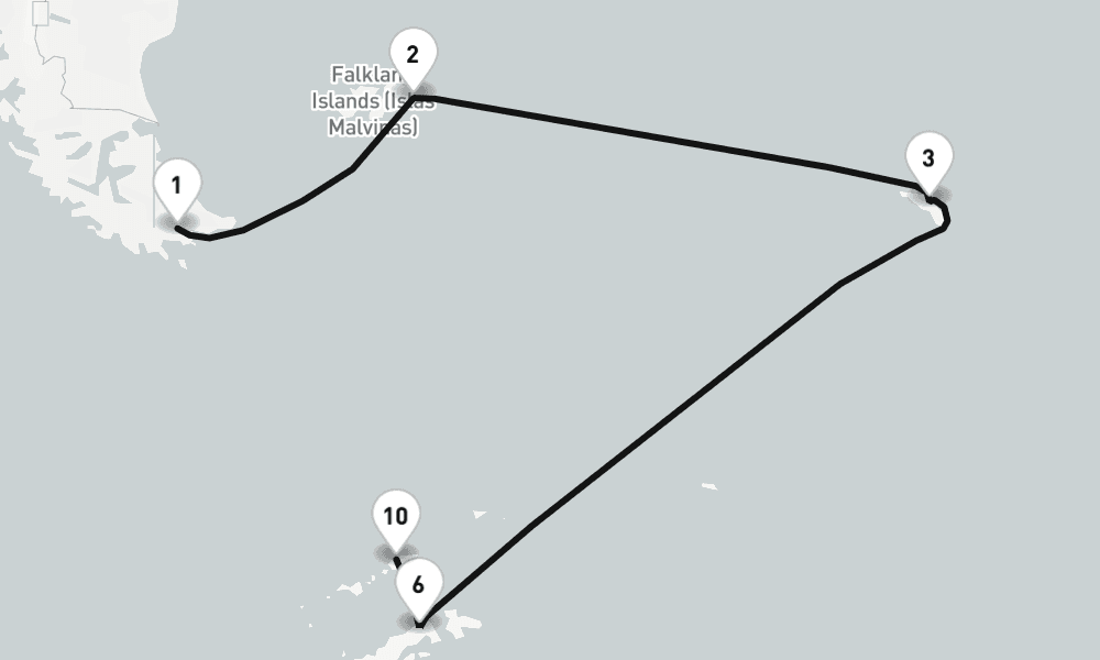 15 nights / 16 days, one-way from Puerto Williams (Navarino Island, Chile Antarctica) to King George Island (Antarctica)