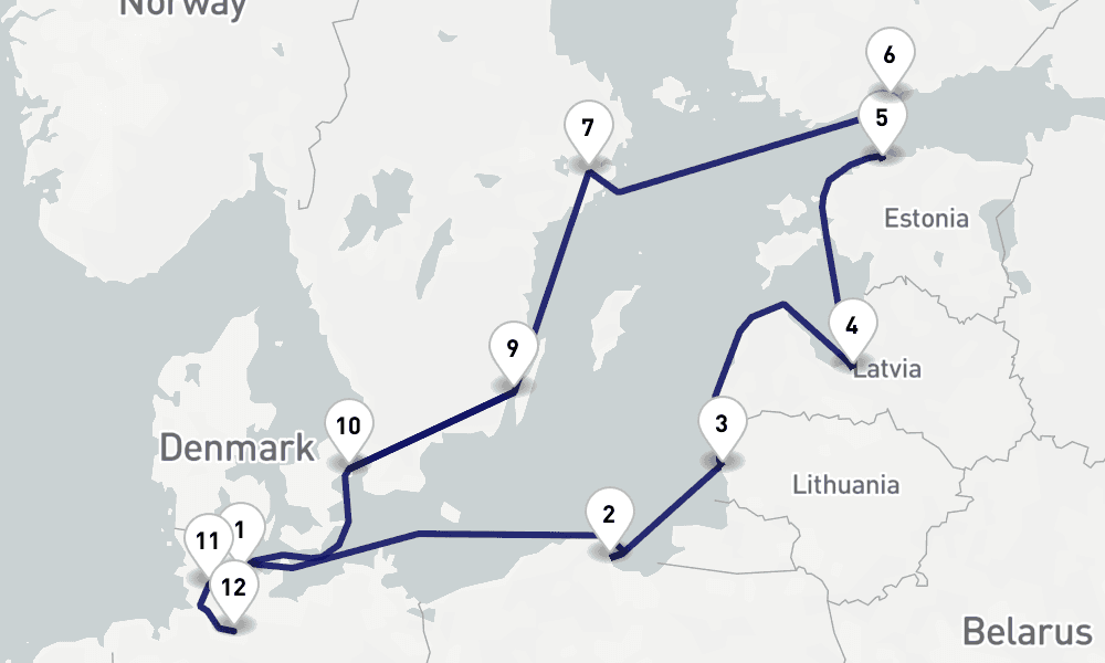 12 nights / 13 days, one-way from Kiel to Hamburg