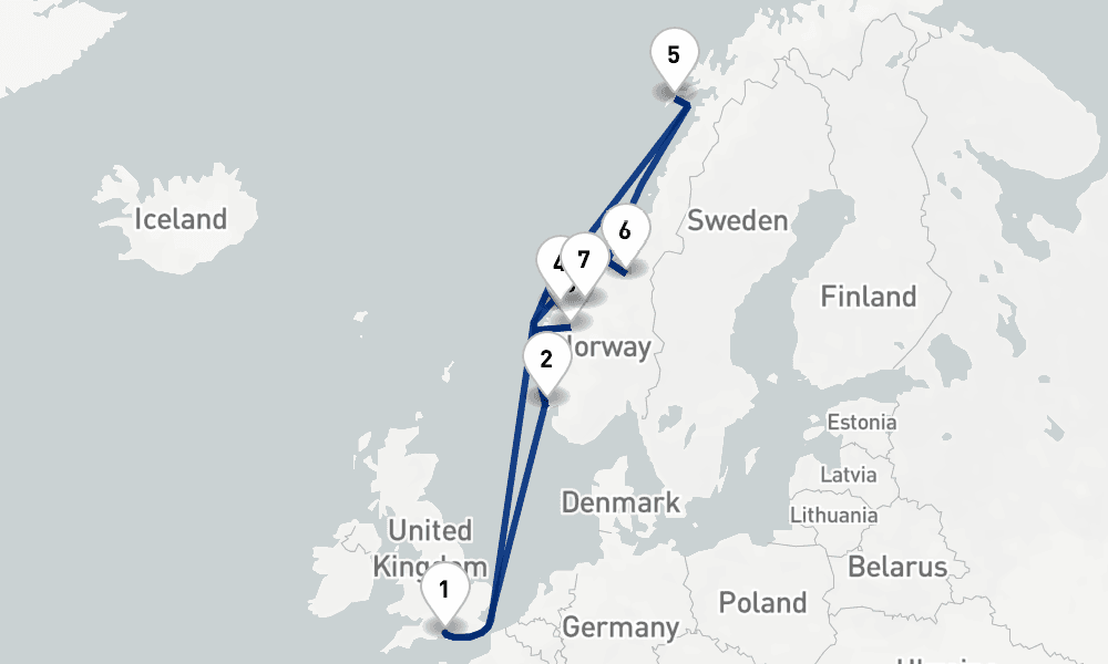 12 nights / 13 days, Southampton (England) Round trip