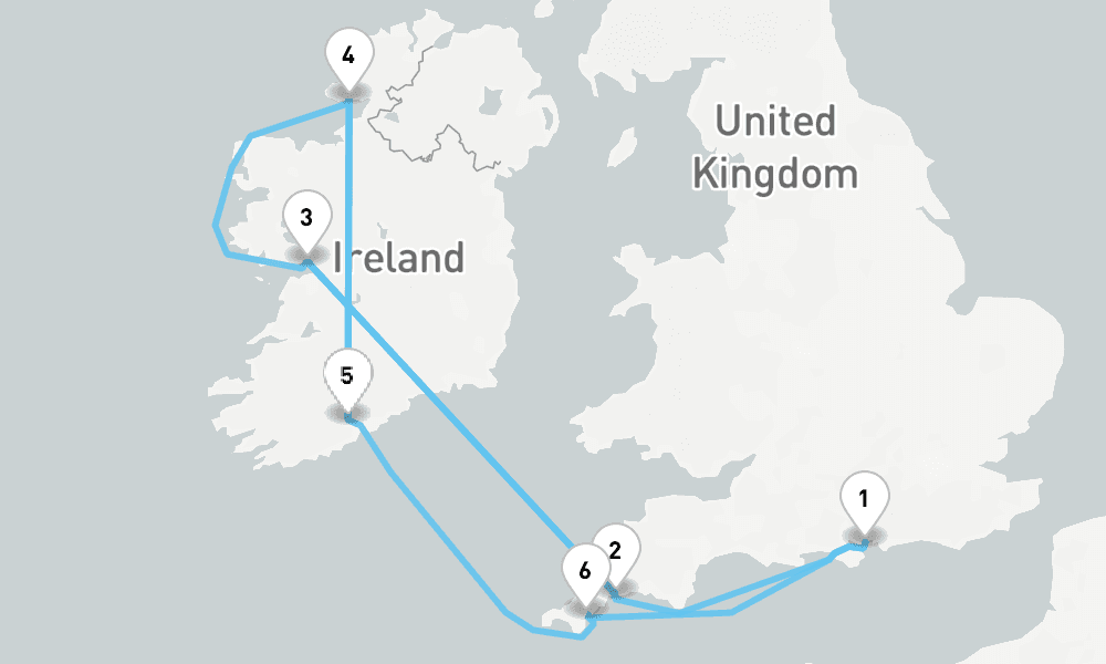 8 nights / 9 days, Portsmouth (England) Round trip
