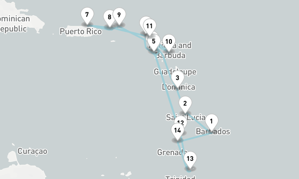 16 nights / 17 days, Bridgetown (Barbados) Round trip