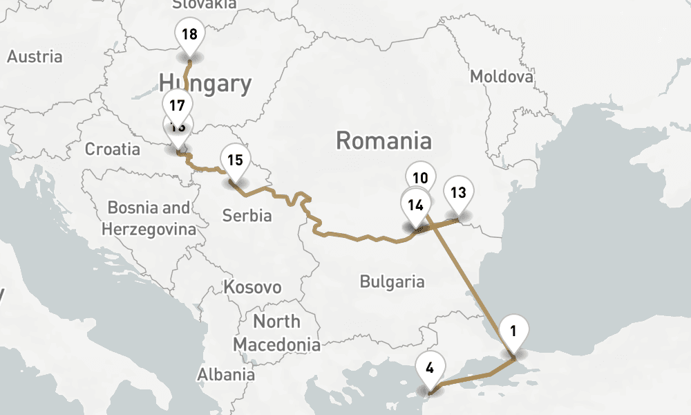 16 nights / 17 days, one-way from Istanbul to Budapest