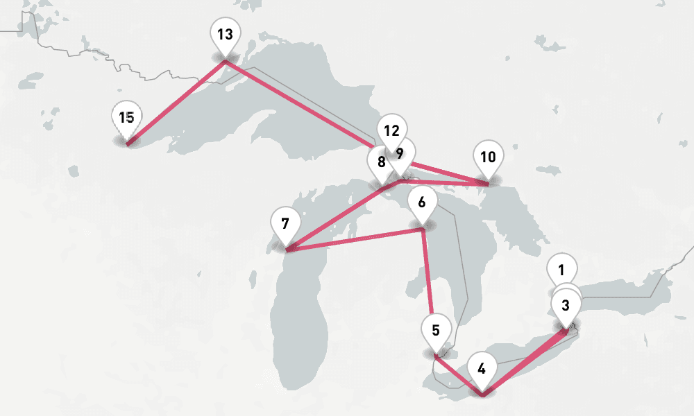 14 nights / 15 days, one-way from Toronto (Ontario) to Duluth MN