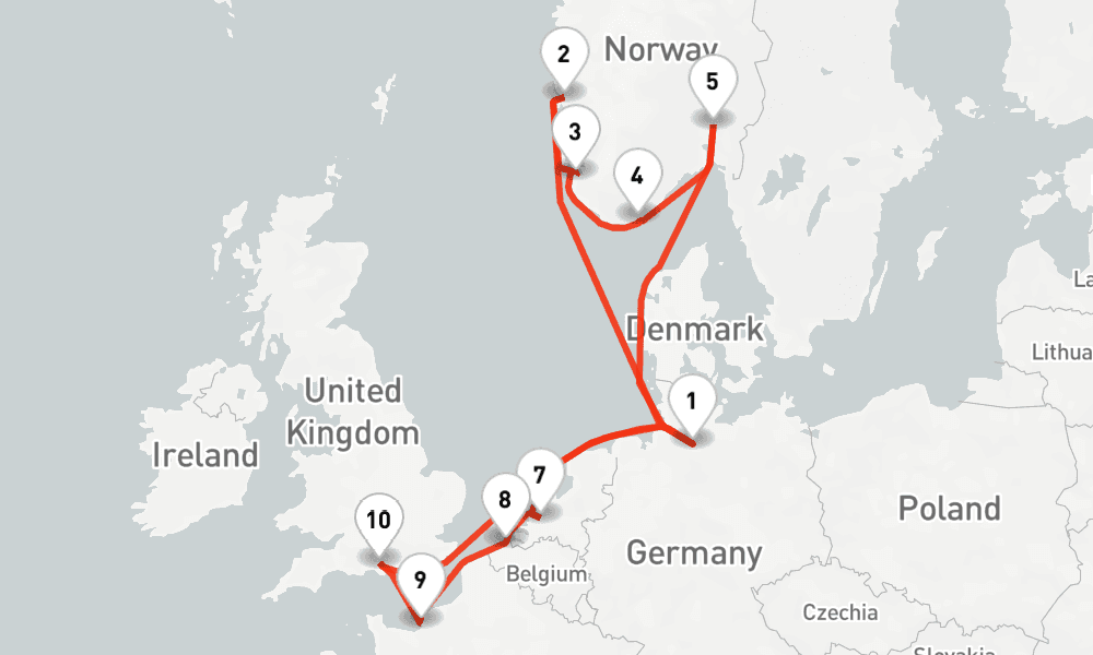 14 nights / 15 days, Hamburg Round trip
