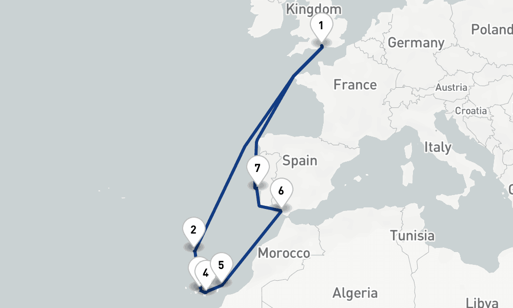 14 nights / 15 days, Southampton (England) Round trip