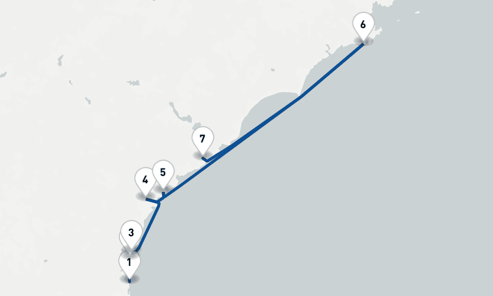 6 nights / 7 days, one-way from Amelia Island (Florida) to Charleston (South Carolina)