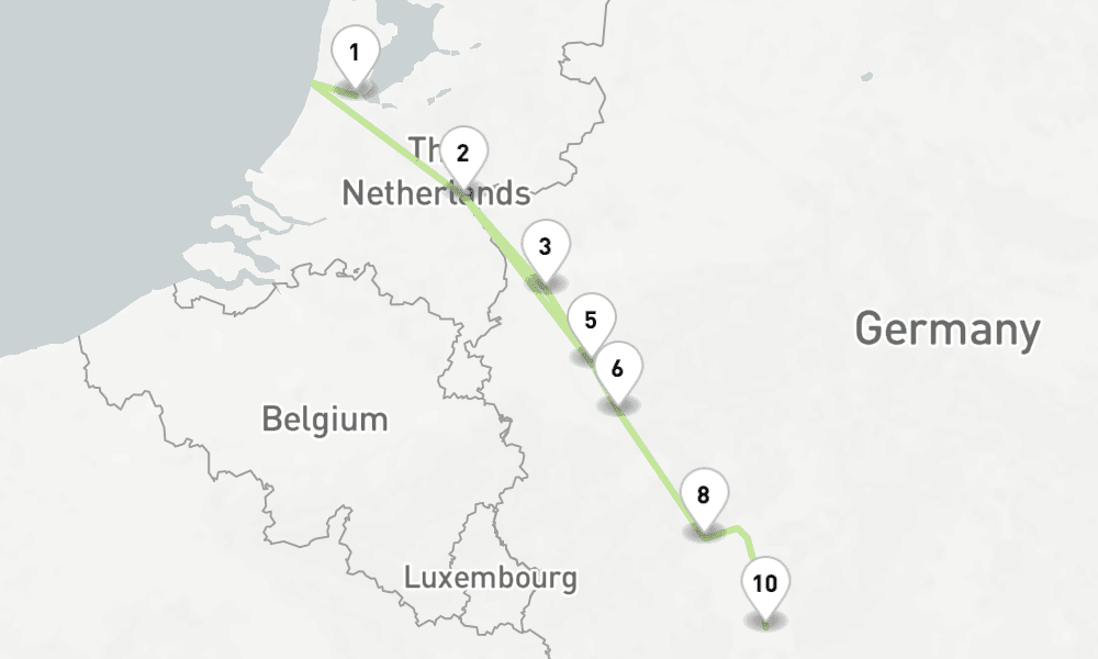 5 nights / 6 days, one-way from Amsterdam (Holland) to Mannheim