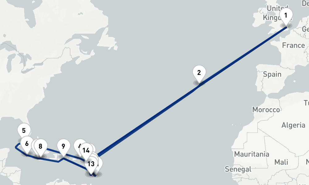 40 nights / 41 days, Tilbury (London, England) Round trip