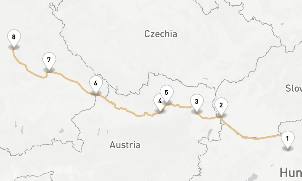 7 nights / 8 days, one-way from Budapest to Nuremberg