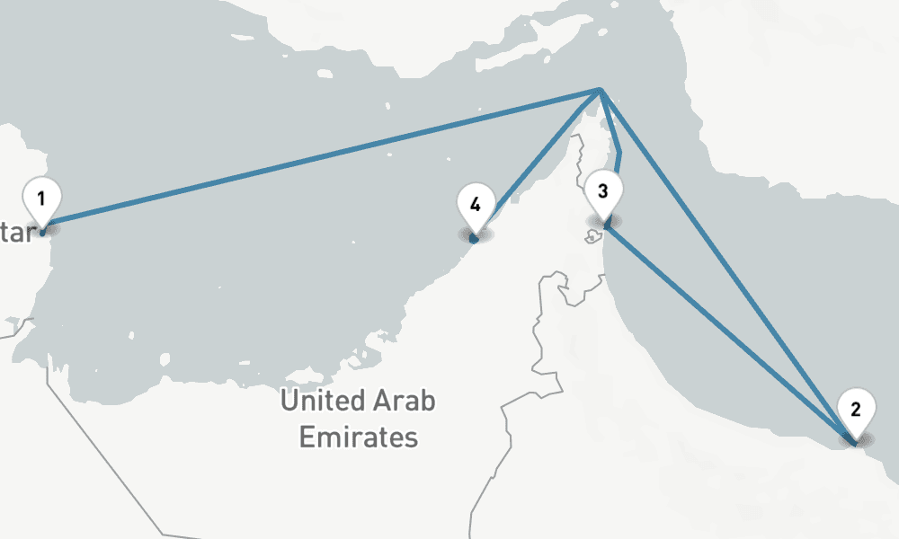 6 nights / 7 days, one-way from Doha to Dubai (Port Rashid, UAE)