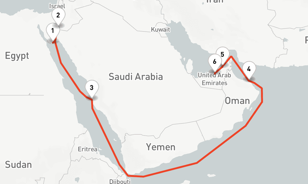 10 nights / 11 days, one-way from Sharm El Sheikh to Abu Dhabi