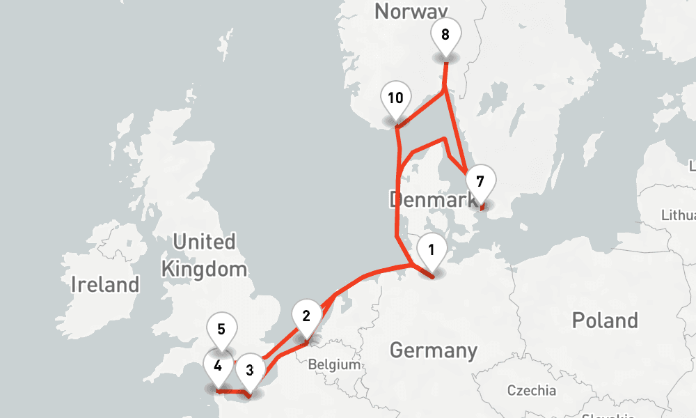 14 nights / 15 days, Hamburg Round trip