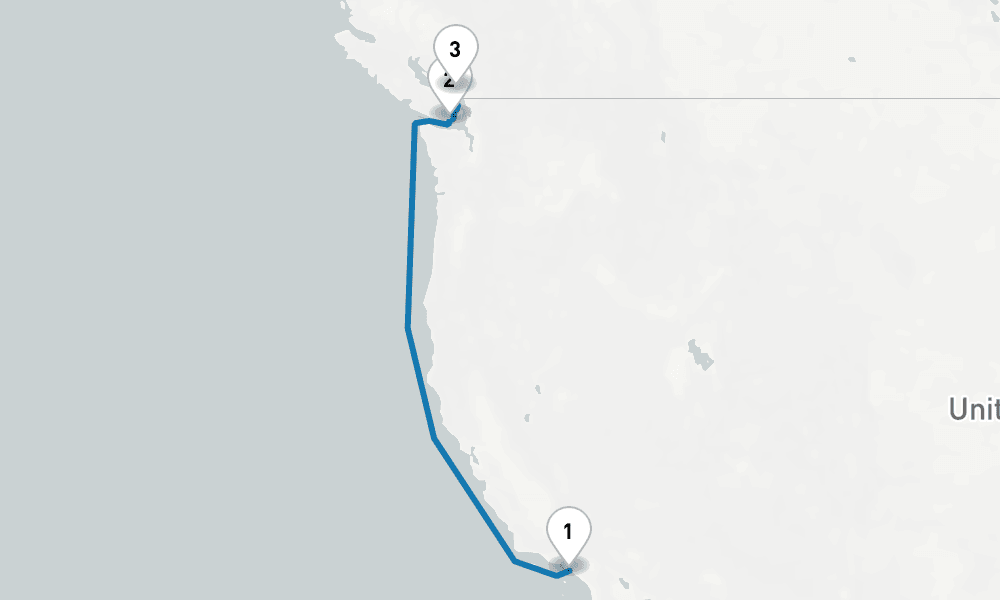 4 nights / 5 days, one-way from Los Angeles (San Pedro / Long Beach) to Vancouver (BC Canada)