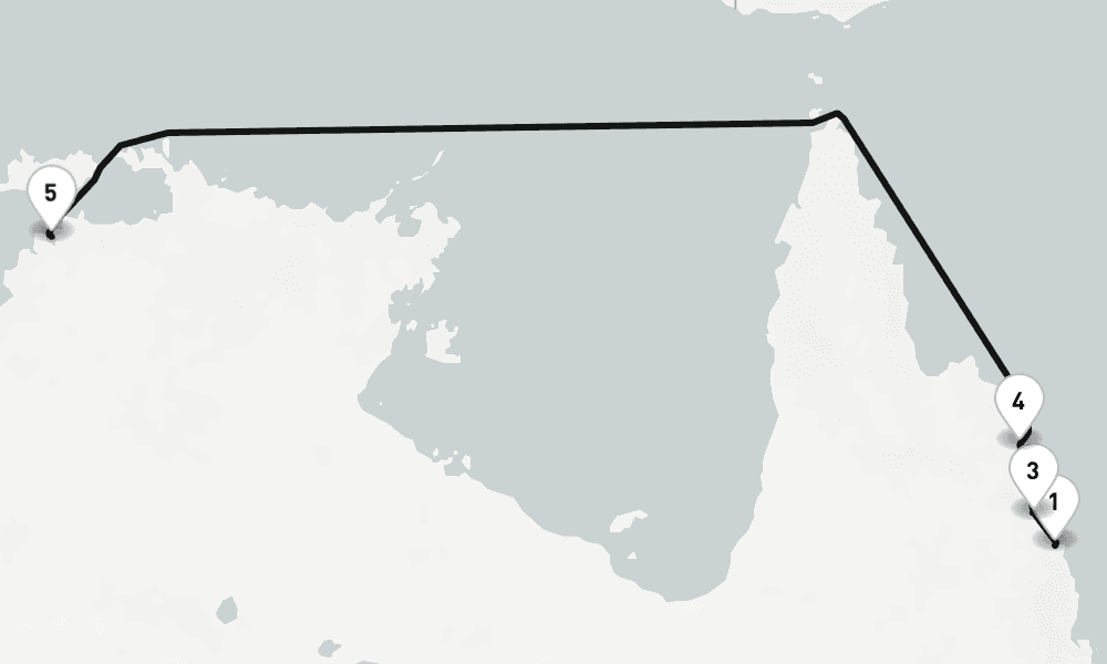 8 nights / 9 days, one-way from Cairns (Queensland, Australia) to Darwin (NT Australia)
