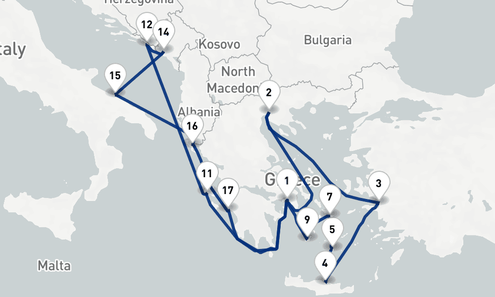 14 nights / 15 days, Piraeus (Athens, Greece) Round trip