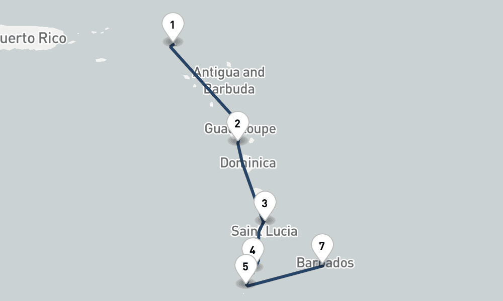 7 nights / 8 days, one-way from Marigot (St Martin Island) to Bridgetown (Barbados)