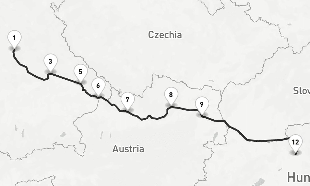 12 nights / 13 days, one-way from Nuremberg to Budapest