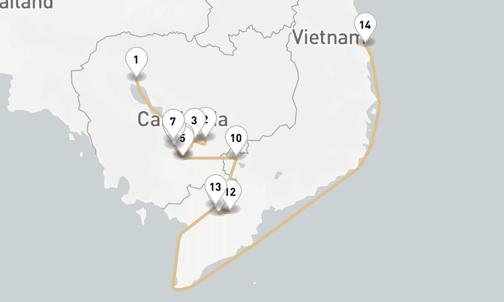 7 nights / 8 days, one-way from Siem Reap to Phu My (Ho Chi Minh City / Saigon, Vietnam)