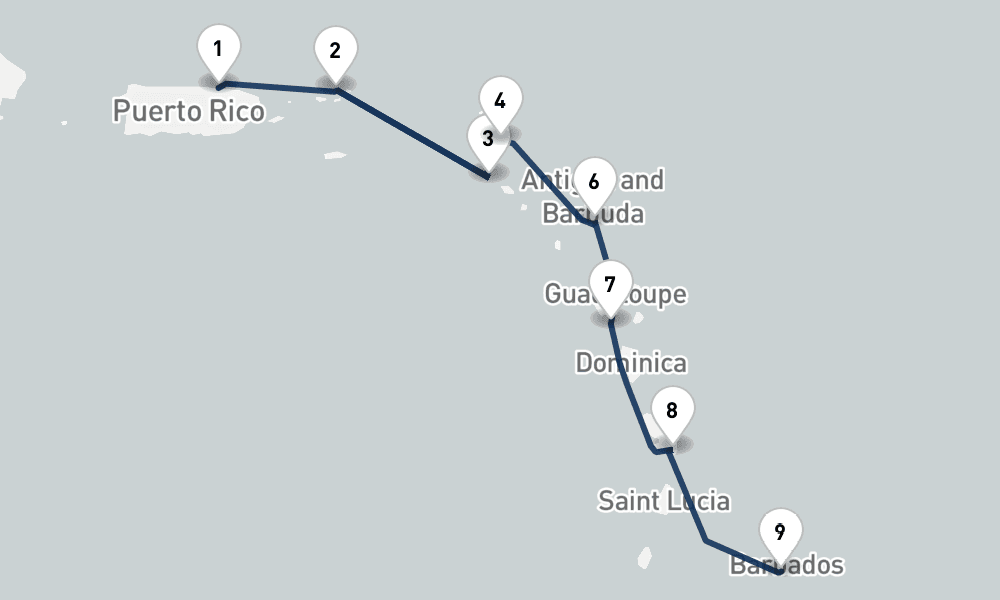 7 nights / 8 days, one-way from San Juan (Puerto Rico) to Bridgetown (Barbados)