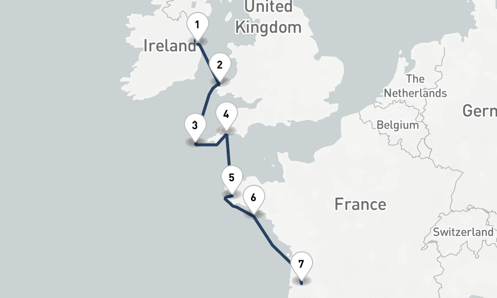 7 nights / 8 days, one-way from Dublin to Bordeaux