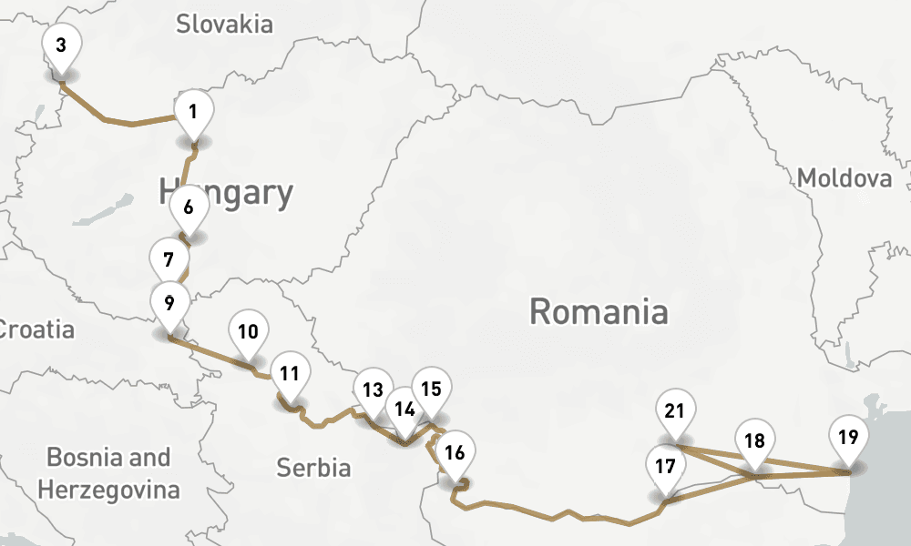 15 nights / 16 days, one-way from Budapest to Bucharest