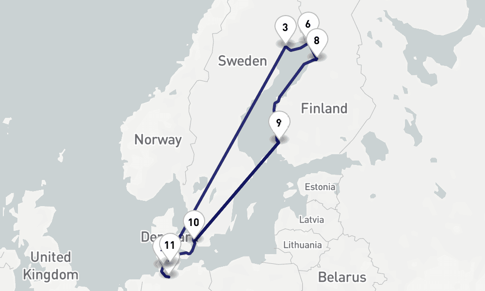 15 nights / 16 days, one-way from Hamburg to Kiel