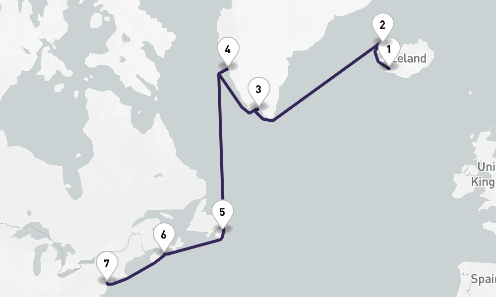 13 nights / 14 days, one-way from Reykjavik to New York (Cape Liberty NYC)