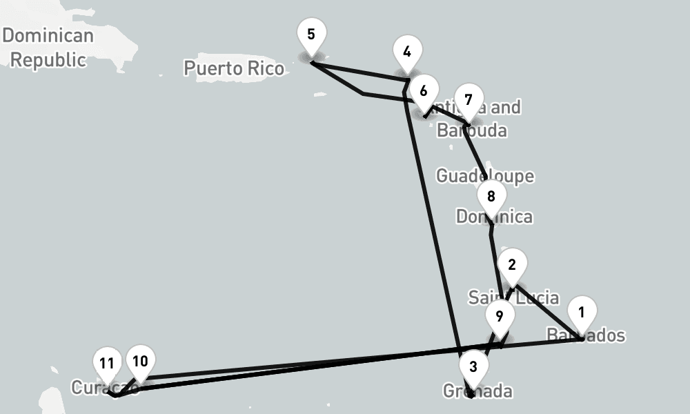 14 nights / 15 days, Bridgetown (Barbados) Round trip