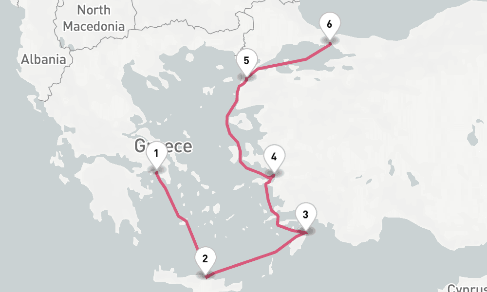 7 nights / 8 days, one-way from Piraeus (Athens, Greece) to Istanbul