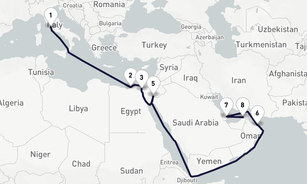 16 days 15 night Rome to Dubai Suezu canal 