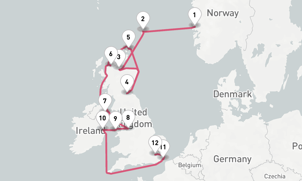 14 nights / 15 days, one-way from Bergen to Tilbury (London, England)